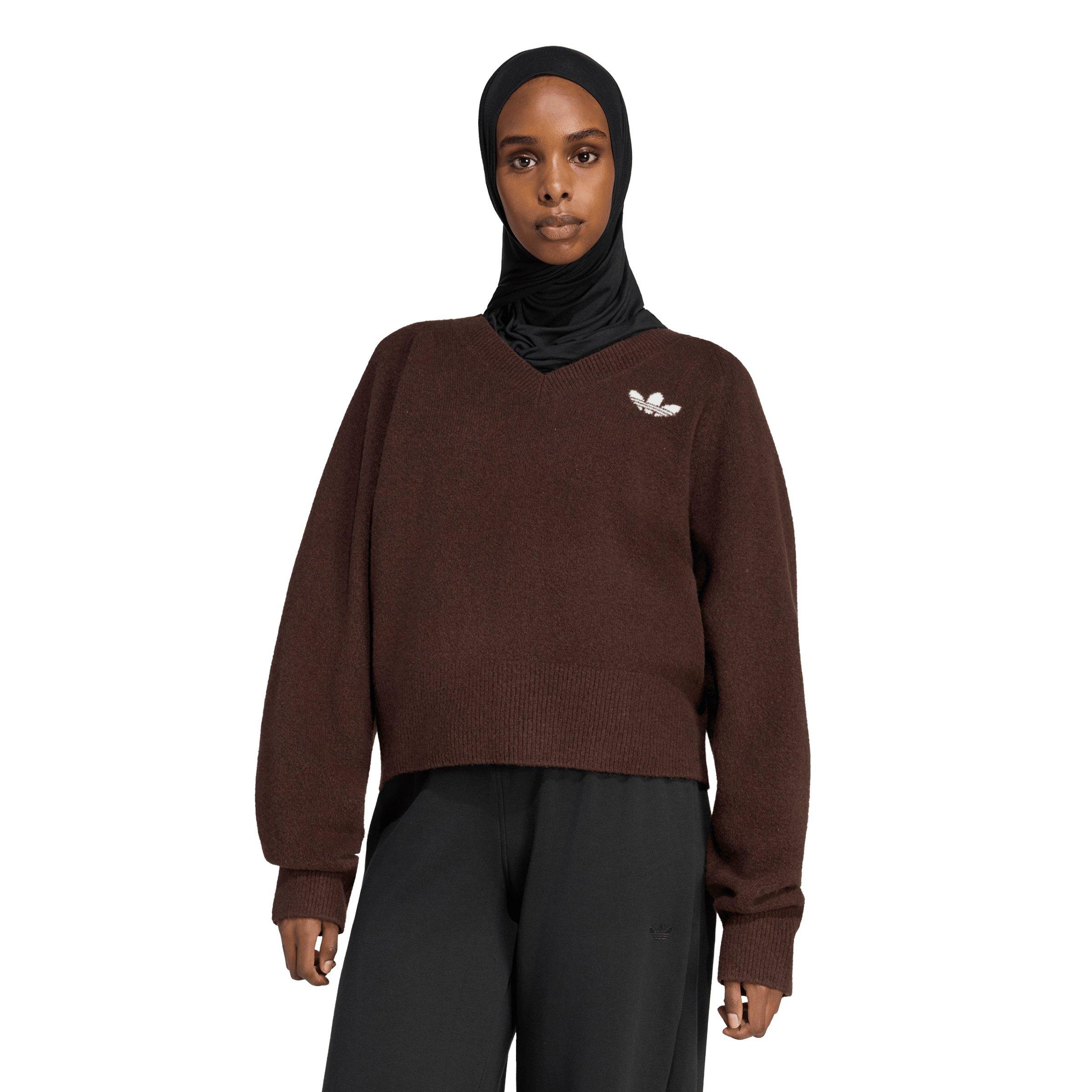 adidas Originals Women's Essentials Knit Long Sleeve V-Neck Sweater - Light Maroon - LIGHT MAROON